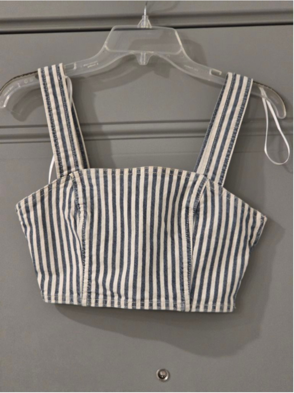 Women's Zara Striped Crop Top in White and Blue, Size S
